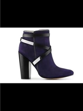 Calvin Klein Women's Purple Suede Ankle Boot with Strap Detail